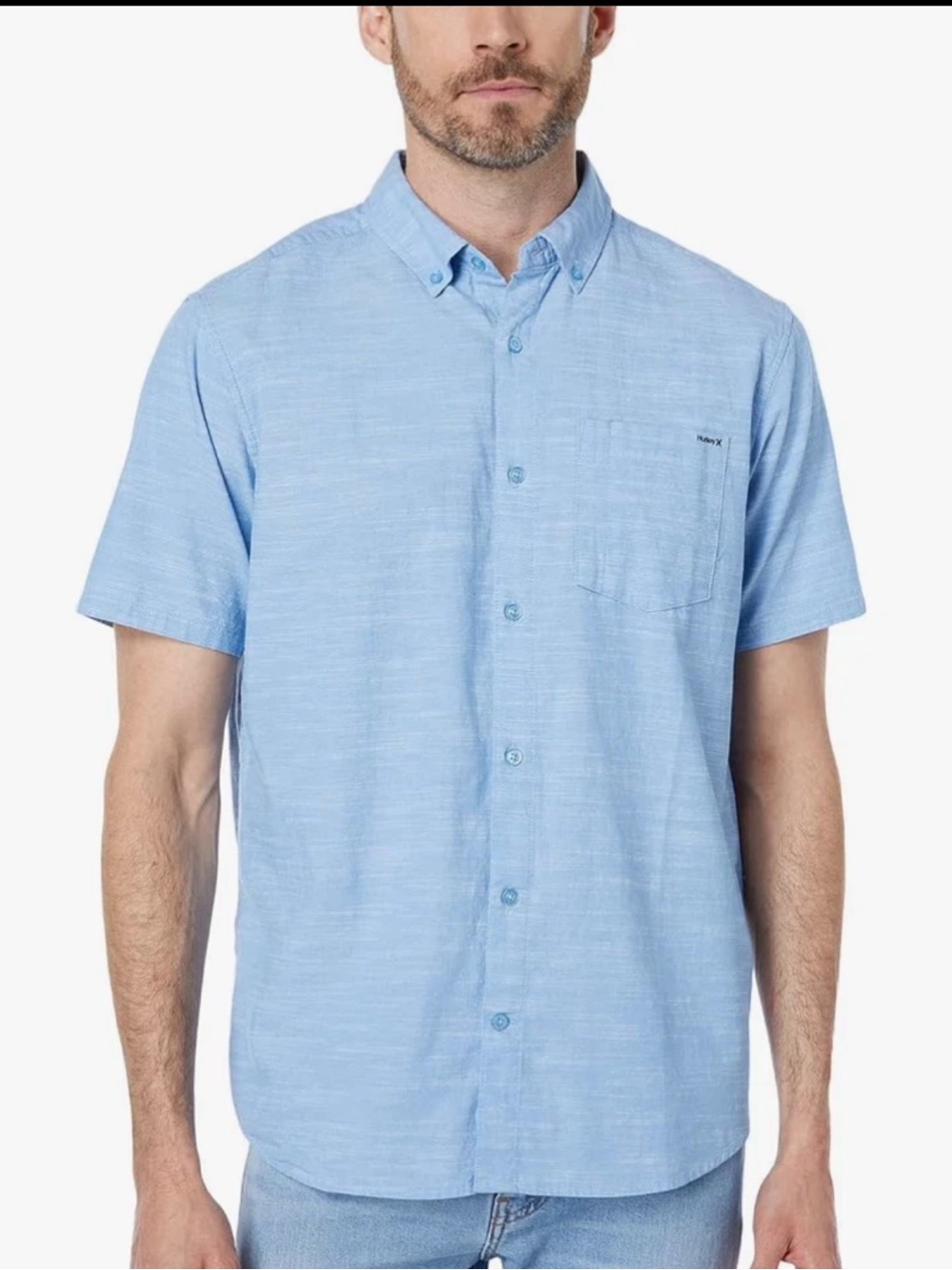 Hurley One And Only Collared Stretch Woven Short Sleeve Shirt Large In Blue